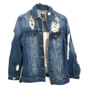 Distressed oversized  ripped jean denim jacket